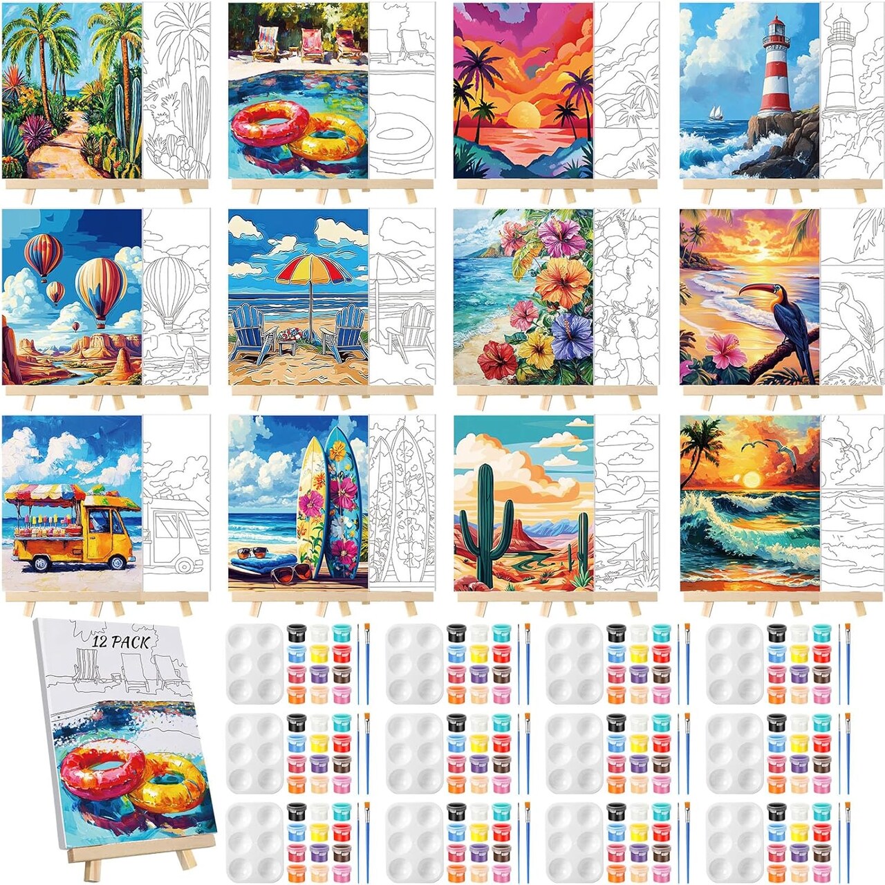 12 Pack Pre Drawn Canvas for Painting Sip and Paint Kit 8" x 10"